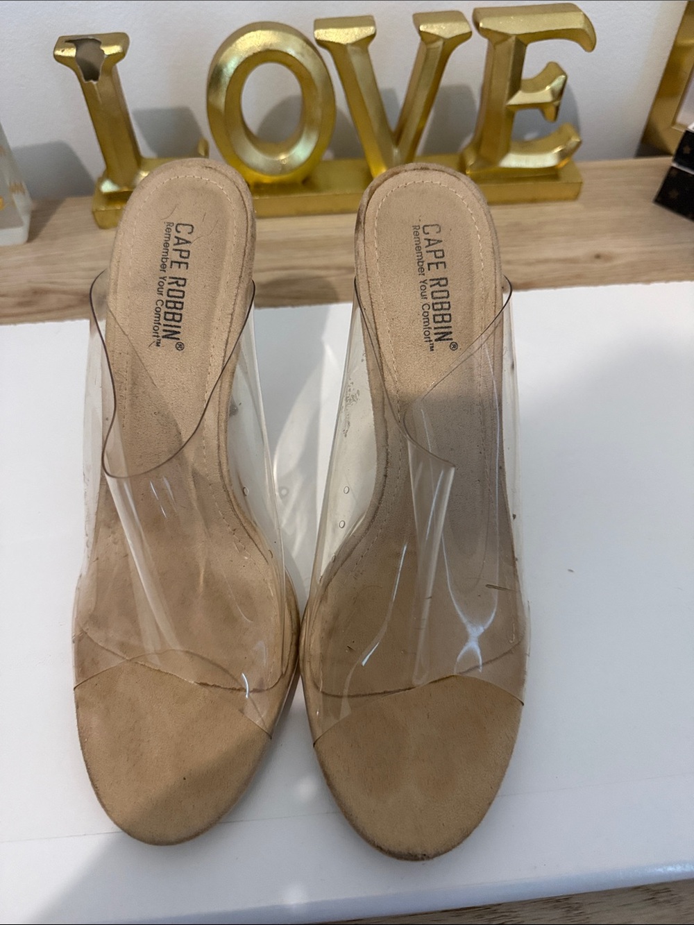 Cape Robbin Tan Slide Mules with Clear PVC Upper